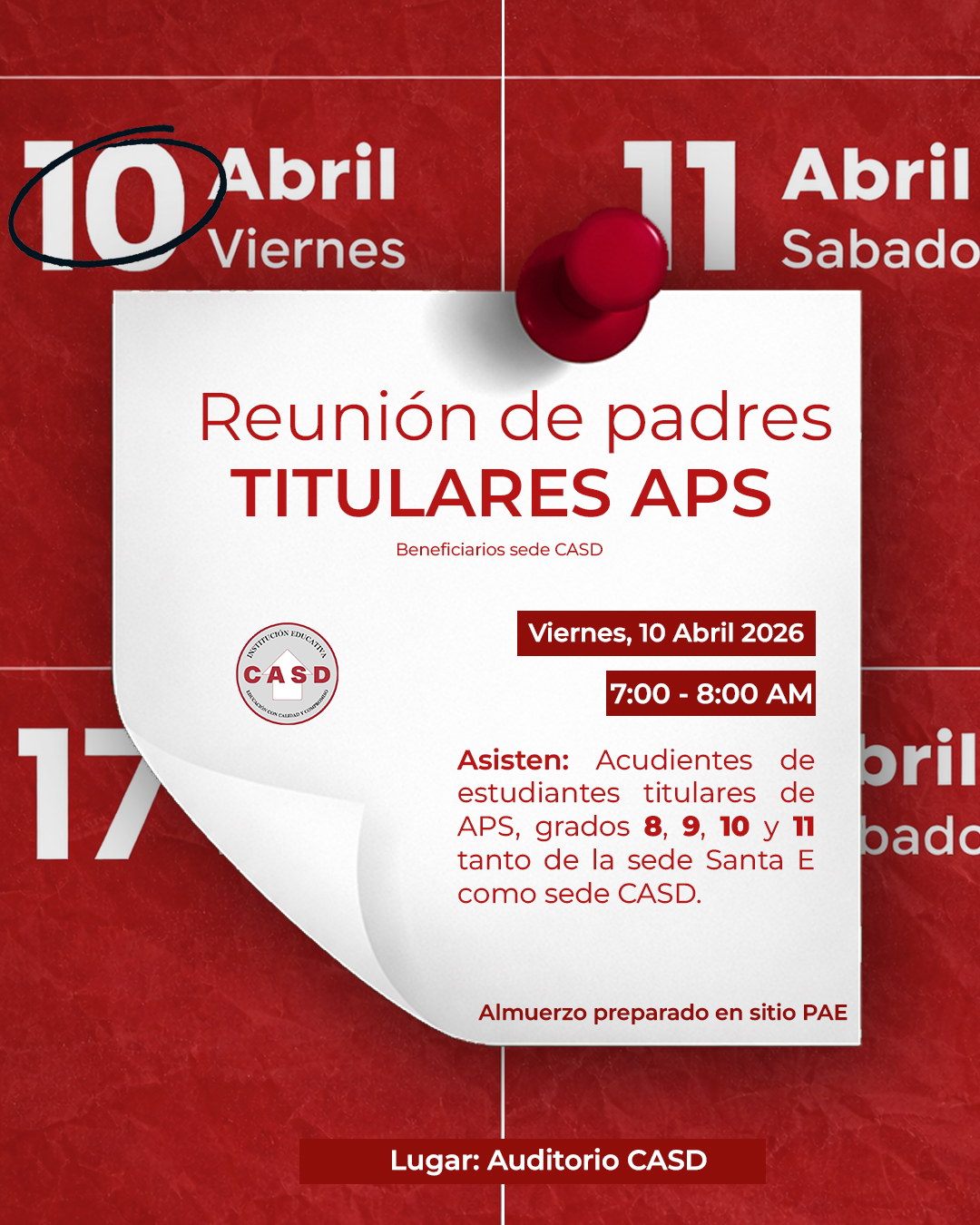 REUNION DE PADRES - TITULARES APS (Alimentos Preparados en Sitio)